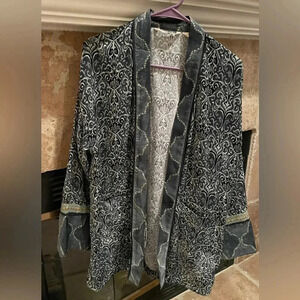 Soft Surroundings Aurora Patchwork Velvet Cardigan Boho Casual Hippie LG